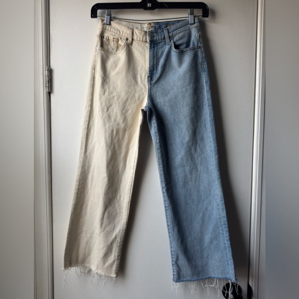 7 For All Mankind Cream and Blue Straight Leg Jeans